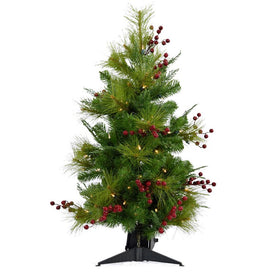 3-Ft. Newberry Pine Artificial Tree with Battery-Operated LED String Lights