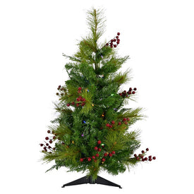 3-Ft. Newberry Pine Artificial Tree with Battery-Operated Multi-Colored LED String Lights