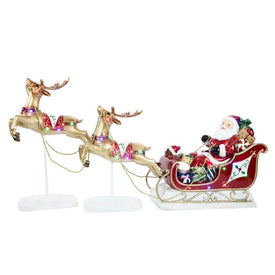Indoor/Outdoor Oversized Christmas Decor with LED Lights/Santa and Flying Reindeer Sleigh Set