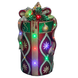 Indoor/Outdoor Oversized Christmas Decor with LED Lights/26" Tall Round Gift Box with Bow