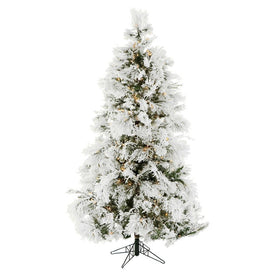 6.5-Ft. Flocked Snowy Pine Christmas Tree with Clear LED String Lighting