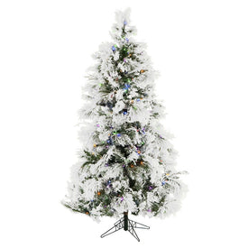 6.5-Ft. Flocked Snowy Pine Christmas Tree with Multi-Color LED String Lighting