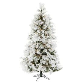 7.5-Ft. Flocked Snowy Pine Christmas Tree with Clear LED Lighting