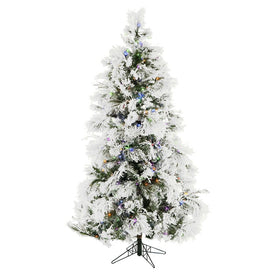 7.5-Ft. Flocked Snowy Pine Christmas Tree with Multi-Color LED String Lighting