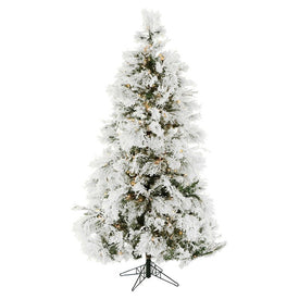 9-Ft. Flocked Snowy Pine Christmas Tree with Clear LED String Lighting