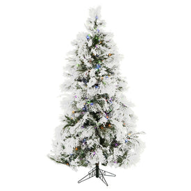 9-Ft. Flocked Snowy Pine Christmas Tree with Multi-Color LED String Lighting
