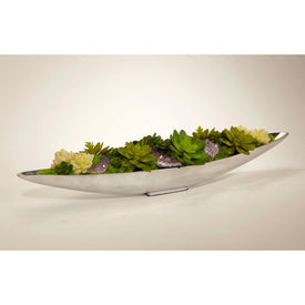 Succulents and Amethyst in Silver Boat