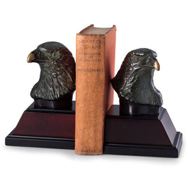 Cast Metal Eagle Bookends with Bronzed Finish on Burl and Black Wood Base Set of 2