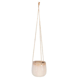 7" x 7" x 6.5" Ivory/Beige Ceramic Chevron Hanging Planter