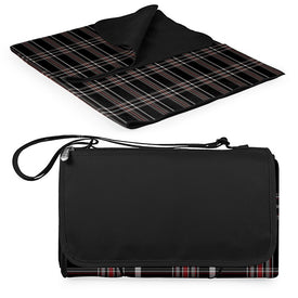 Blanket Tote XL Outdoor Picnic Blanket, Black Tartan with Black Lining