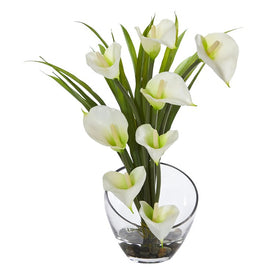 15.5" Faux Calla Lily and Grass Floral Arrangement in Vase