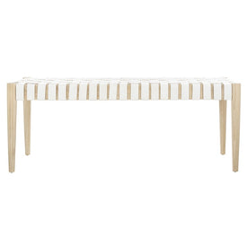 Amalia Leather Weave Bench - White/Natural
