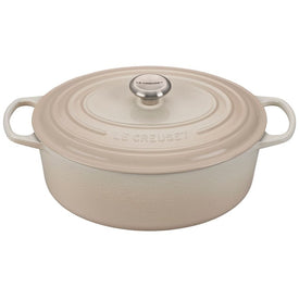 Signature 6.75-Quart Cast Iron Oval Dutch Oven with Stainless Steel Knob - Meringue