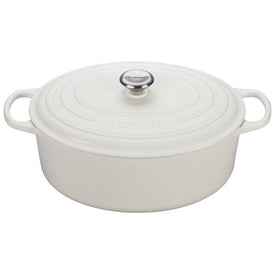 Signature 9.5-Quart Cast Iron Oval Dutch Oven with Stainless Steel Knob - White