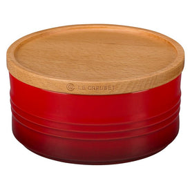 23 Oz Stoneware Canister with Wood Lid - Cerise