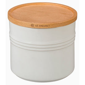 1.5-Quart Stoneware Canister with Wood Lid - White