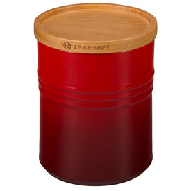 2.5-Quart Stoneware Canister with Wood Lid - Cerise