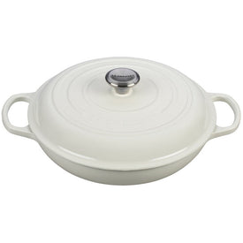 Signature 3.5-Quart Cast Iron Braiser with Stainless Steel Knob - White