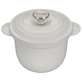2.25-Quart Cast Iron Rice Pot with Stainless Steel Knob & Stoneware Insert - White