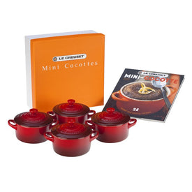 Stoneware Cocottes Set of 4 with Mini Cocotte Cookbook - Cerise