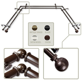 Charles 13/16" Bay Window Double Curtain Rod 20" - 36", 38" - 72" Long - Cocoa