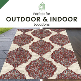 4' x 6' Indoor/Outdoor Backless Rug with 5000 Hours of UV Protection -Moroccan-Inspired Red/Tan Ikat Design