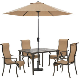Brigantine Five-Piece Outdoor Dining Set with 42" Square Cast-Top Table and 9-Ft.Umbrella