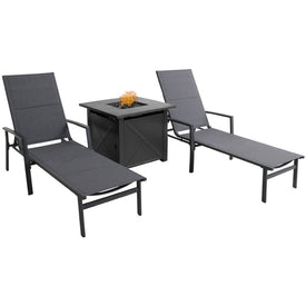 Halsted Three-Piece Sling Lounge Set with 40,000 BTU Tile-Top Fire Pit Table with Burner Cover
