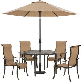 Brigantine Five-Piece Outdoor Dining Set with 50" Round Cast-Top Table and 9-Ft.Umbrella