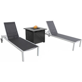 Windham Three-Piece Chaise Lounge Set with 40,000 BTU Tile-Top Fire Pit Table