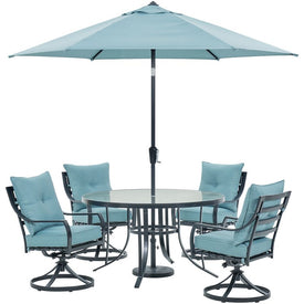 Lavallette Five-Piece Dining Set with 52" Round Glass-Top Table and Umbrella