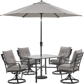 Lavallette Five-Piece Dining Set with 42" Square Glass-Top Table and Umbrella