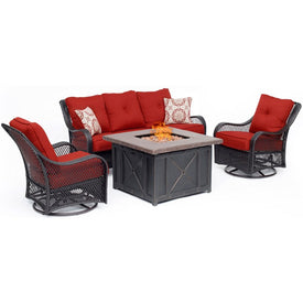 Orleans Four-Piece Woven Fire Pit Lounge Set with Durastone Fire Pit