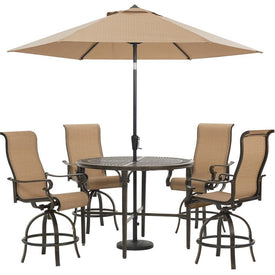 Brigantine Five-Piece Outdoor High-Dining Set with 50" Round Cast-Top Table and 9-Ft.Umbrella