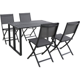 Conrad Five-Piece Compact Outdoor Dining Set with Folding Chairs and Convertible Slatted Table
