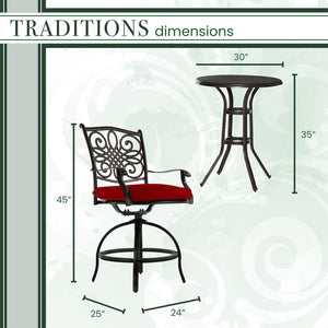 TRAD3PCSWBR-RED Outdoor/Patio Furniture/Outdoor Bistro Sets