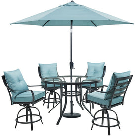 Lavallette Five-Piece Counter-Height Dining Set with 52" Round Glass-Top Table and Umbrella