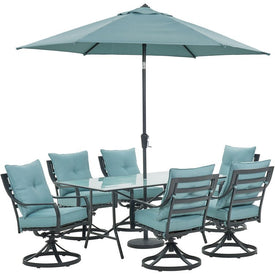 Lavallette Seven-Piece Dining Set with 66" x 38" Glass-Top Table and Umbrella