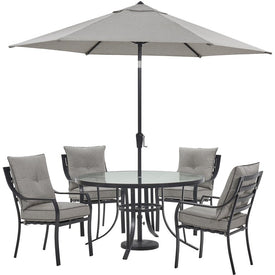 Lavallette Five-Piece Dining Set with 52" Round Glass-Top Table and Umbrella