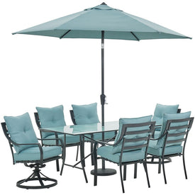 Lavallette Seven-Piece Dining Set with 66" x 38" Glass-Top Table and Umbrella