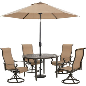 Brigantine Five-Piece Outdoor Dining Set with 50" Round Cast-Top Table and 9-Ft.Umbrella