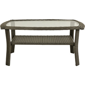 Newport 25" x 41" Woven Patio Coffee Table with Tempered Glass Tabletop