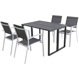 Conrad Five-Piece Compact Outdoor Dining Set with Stackable Chairs and Convertible Slatted Table