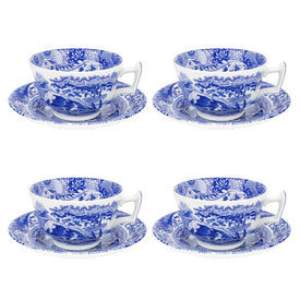 Spode Blue Italian Teacups and Saucers Set of 4