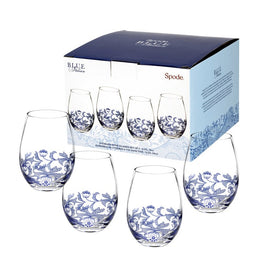 Spode Blue Italian 19 oz Stemless Glasses Set of 4