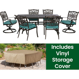 Traditions Seven-Piece Outdoor Dining Set with 38 x 72" Cast-Top Table