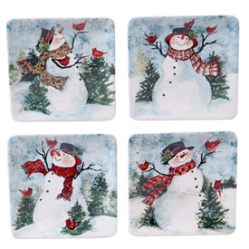 Watercolor Snowman 6" Square Canape Plates Set of 4