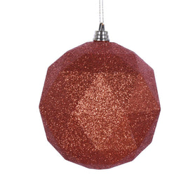 6" Burnish Orange Glitter Geometric Balls Ornaments 4 Per Bag