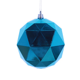 6" Turquoise Shiny Geometric Balls Ornaments 4 Per Bag