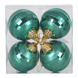 4" Emerald Shiny/Matte Mirror Balls Ornaments 4 Per Box